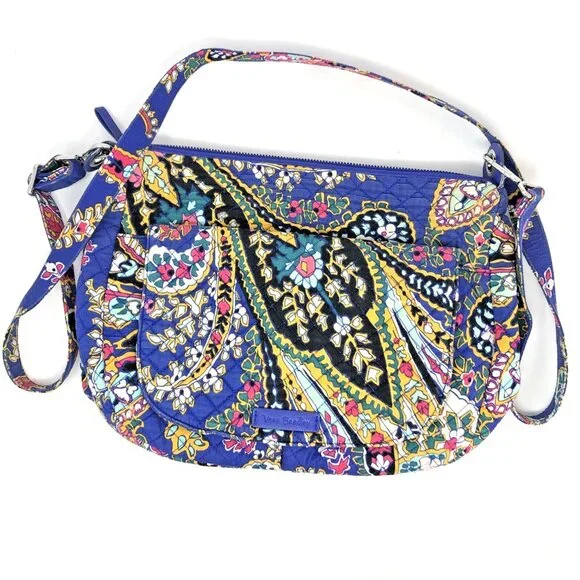 Vera Bradley Purse Iconic Shoulder Bag Carson Blue Multi Romantic Paisley Quilt - Picture 2 of 14